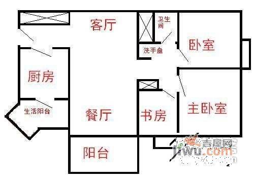 美林湖畔花园3室2厅1卫102㎡户型图