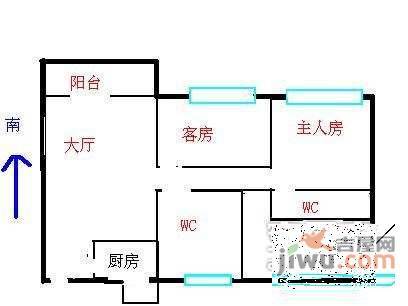 美林湖畔花园3室1厅1卫96㎡户型图