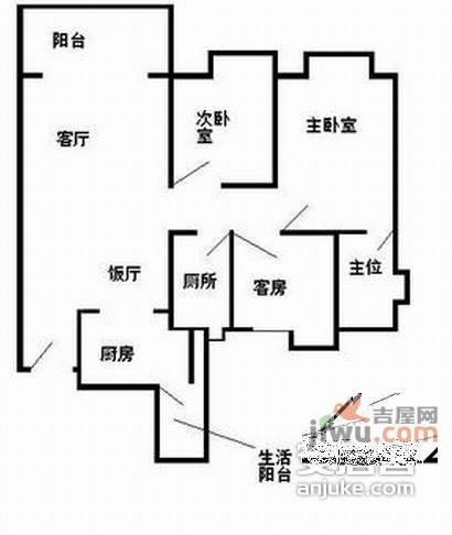 美林湖畔花园3室2厅1卫102㎡户型图