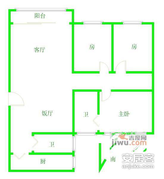 金富苑3室2厅1卫96㎡户型图