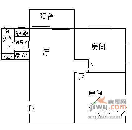 新港西路小区2室2厅1卫77㎡户型图