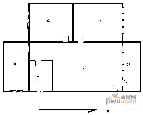 鹭苑公寓2室1厅1卫53㎡户型图