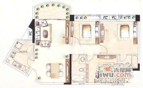 广州白天鹅花园东区3室2厅2卫126㎡户型图