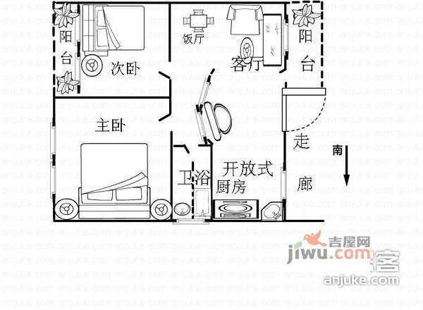 富力碧涛湾2室1厅1卫户型图