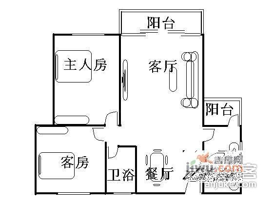 华江花园2室2厅1卫89㎡户型图