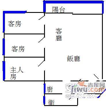 白沙小区3室2厅1卫86㎡户型图