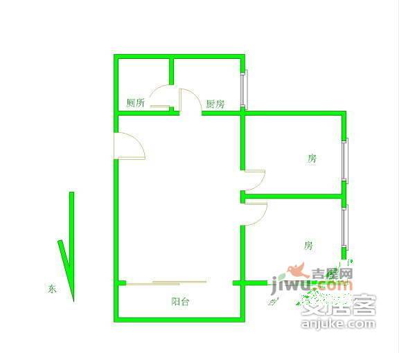 林和东商住小区2室2厅1卫80㎡户型图