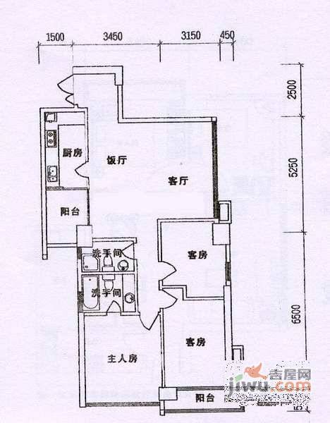 五羊华轩3室2厅2卫125㎡户型图