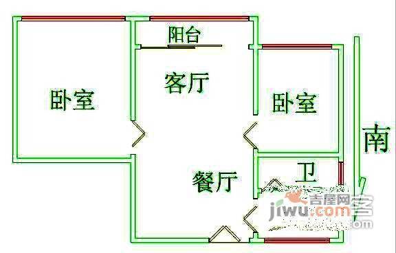 五羊华轩2室1厅1卫64㎡户型图