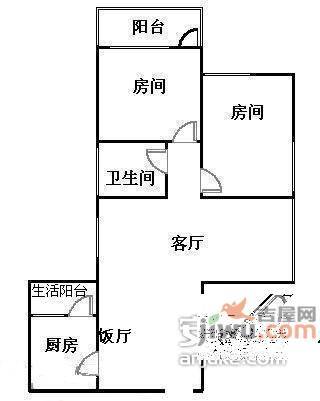 江南美景花园3室1厅1卫87㎡户型图