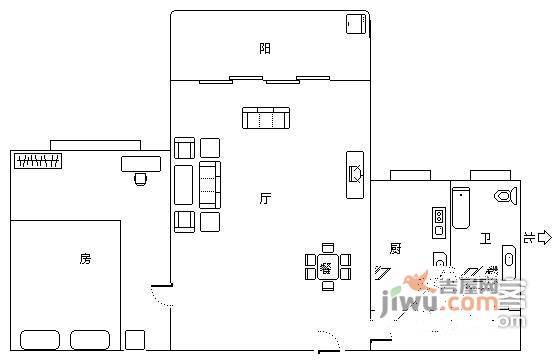 海德花园1室1厅1卫户型图