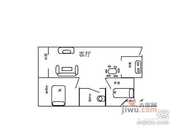 君合雅居2室2厅1卫92㎡户型图