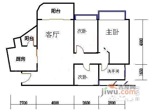 瀚林水岸3室2厅1卫88㎡户型图