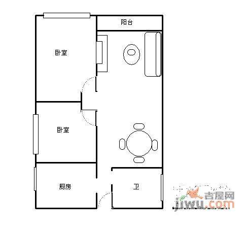 天河广场2室1厅1卫77㎡户型图