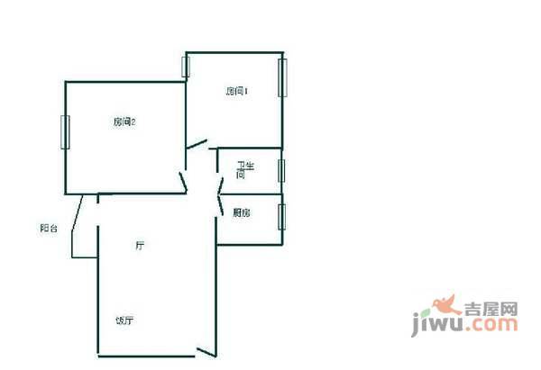 天河广场2室1厅1卫77㎡户型图