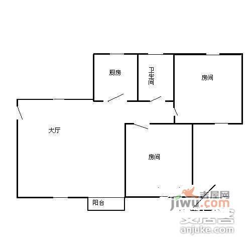 天河广场2室1厅1卫77㎡户型图