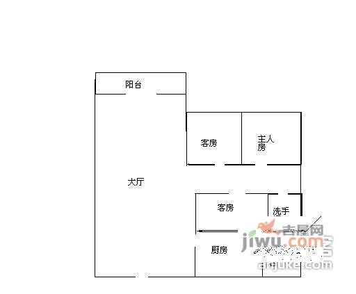 天河广场3室2厅1卫108㎡户型图