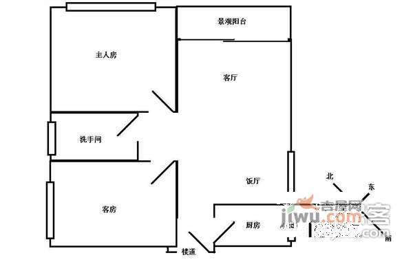 天河广场2室1厅1卫77㎡户型图