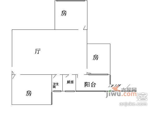 金迪城市花园3室2厅1卫86㎡户型图