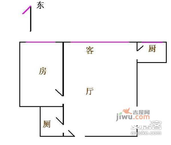 金迪城市花园1室1厅1卫53㎡户型图