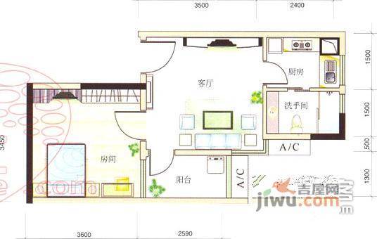 芳满庭园1室1厅1卫50㎡户型图