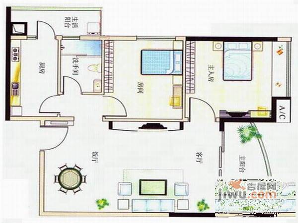 芳满庭园2室2厅1卫78㎡户型图