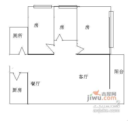 天惠家园3室2厅1卫80㎡户型图