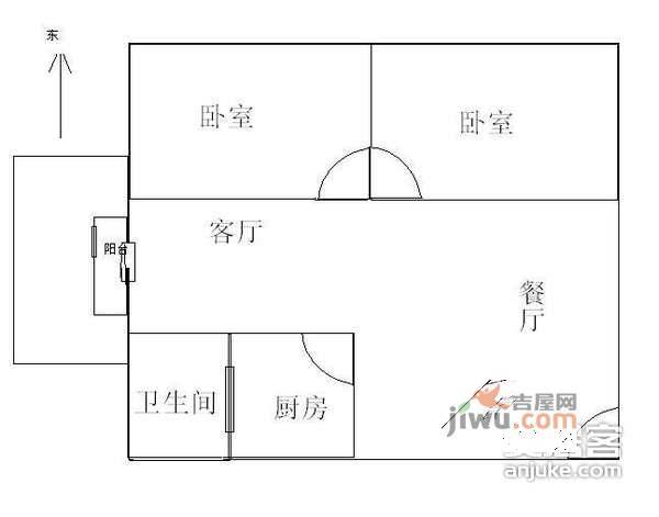 天惠家园2室1厅1卫58㎡户型图