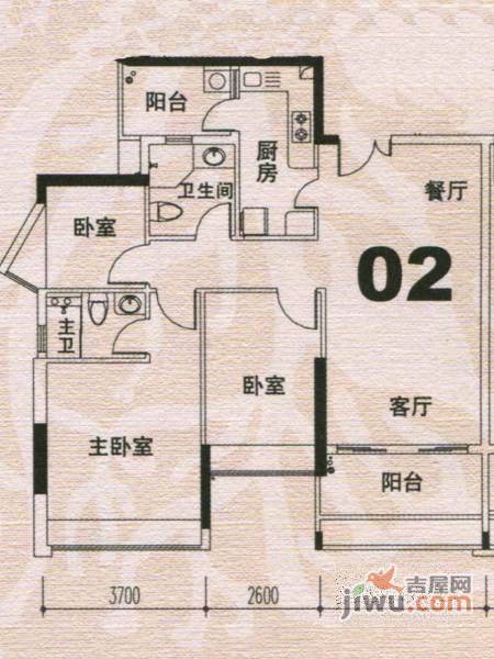 云裳丽影3室2厅2卫102㎡户型图