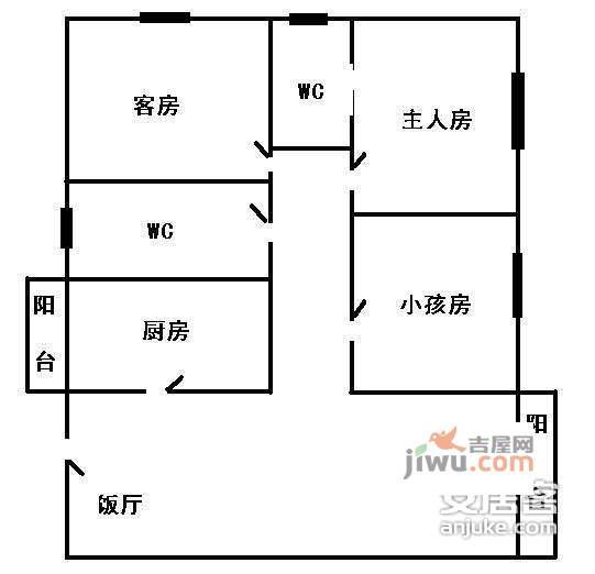 云裳丽影3室2厅1卫113㎡户型图