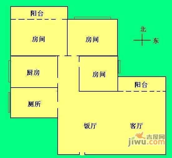 鸿运花园3室2厅1卫116㎡户型图