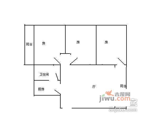 鸿运花园3室2厅1卫116㎡户型图