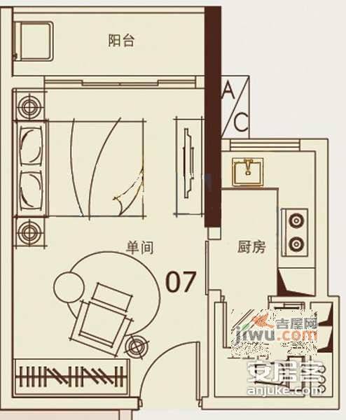 珠光高派华庭1室0厅1卫37㎡户型图