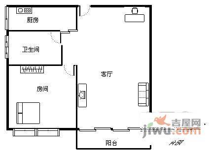 珠光高派华庭1室1厅1卫53㎡户型图