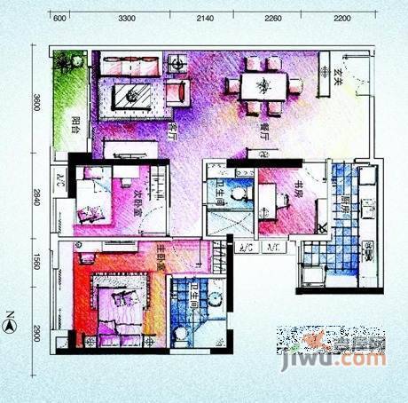 嘉宝华庭3室2厅2卫112㎡户型图