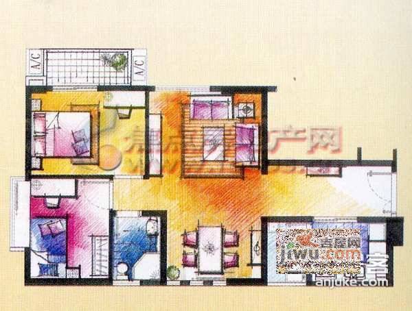 嘉宝华庭2室2厅1卫87㎡户型图