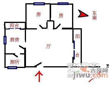 府前阁2室1厅1卫58㎡户型图