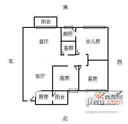 冠庭园3室2厅1卫80㎡户型图