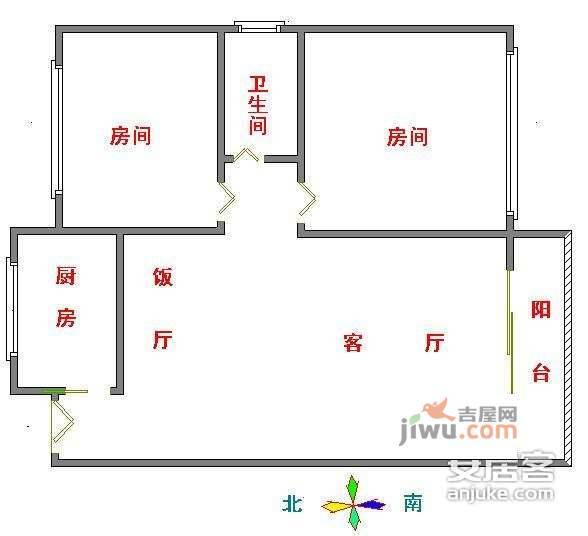 怡港花园一期2室2厅1卫78㎡户型图