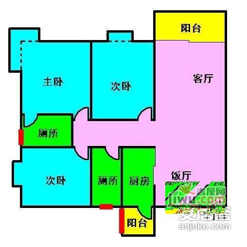 明都华庭3室2厅2卫114㎡户型图