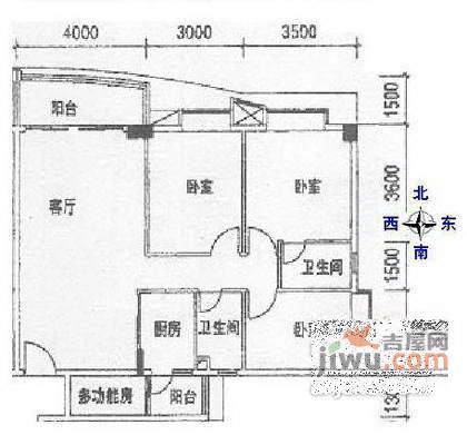 明都华庭3室2厅1卫97㎡户型图