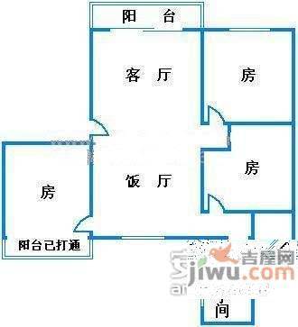 龙津东路小区3室1厅1卫96㎡户型图