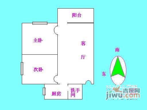 广本宿舍2室1厅1卫65㎡户型图