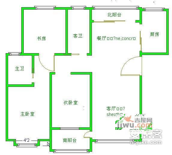 凤安花园3室2厅1卫93㎡户型图