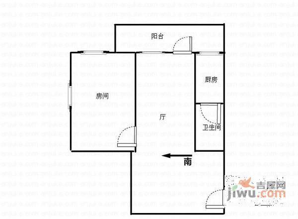 远景新城1室1厅1卫48㎡户型图