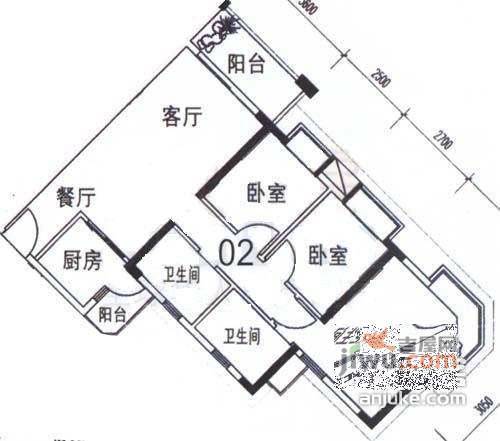 华荟南景园3室2厅1卫77㎡户型图