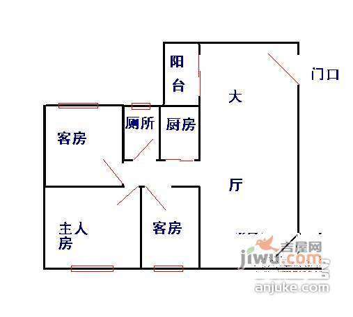 民航小区3室1厅1卫96㎡户型图