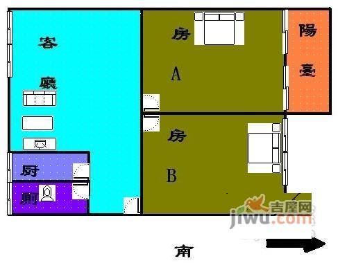 民航小区2室1厅1卫62㎡户型图