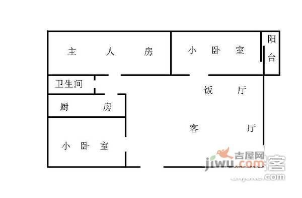 民航小区3室1厅1卫96㎡户型图