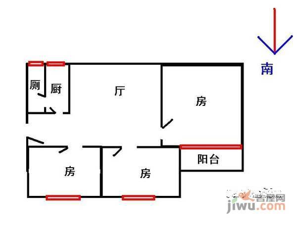 民航小区3室1厅1卫96㎡户型图